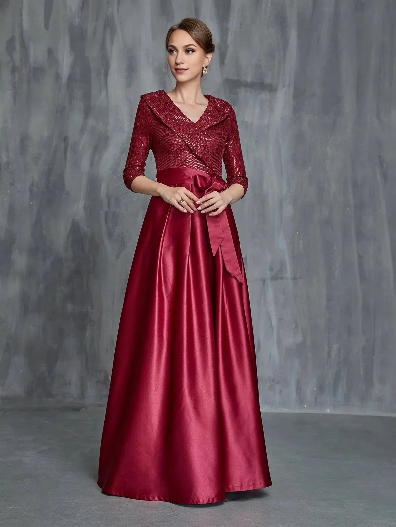Modern A-Line V Neck Long Sleeve Zipper Up Floor-Length Prom Dress